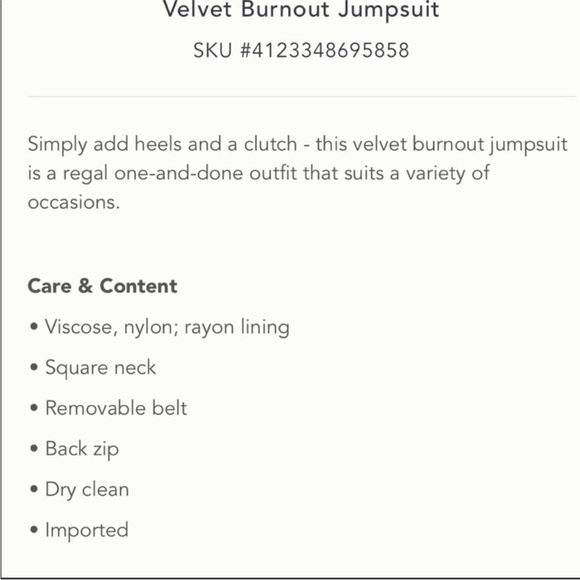 NWT ANTHRO Moulinette Soeurs Boho Purple Velvet Burnout Belted Wide Leg Jumpsuit - Picture 11 of 11